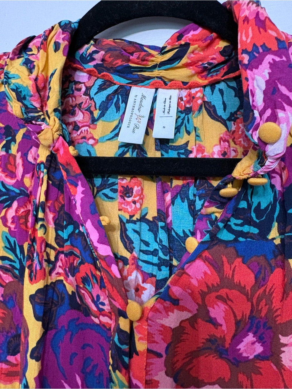 Anthropologie Mustard Sleeveless Floral Button-Front Tank - Picture 2 of 3
